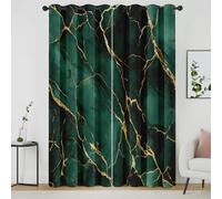 Emerald Green Marble Curtains, Gold Abstract Pattern Blackout Curtains, Luxury Modern Eyelet Thermal Insulated Window Drapes for Bedroom, Living Room, Home Decor, 52x84 Inch 2 Panels clDl213