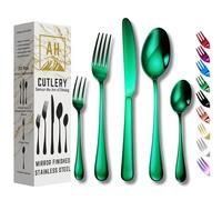 Emerald Green Mirror Finished Cutlery Set, Green Knife and Fork Sets, Perfect Christmas Dinner Set, Dinner Set for 4 People, Elegant Tableware, Dishwasher Safe Stainless Steel Cutlery - 20pcs Set.