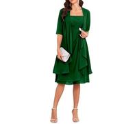 Emerald Green Mother of The Groom Dress with Jacket Half Sleeve Chiffon 2 Pieces Short Mother of The Bride Dresses for Women UK10