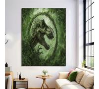 Emerald Green Posters Wall Art, Tyrannosaurus Forest Canvas Picture Prints Modern Aesthetic Posters, Vine Circle Wall Decoratio 70X100Cm Unframed Canvas Artwork For Living Room Bedroom