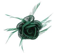 Emerald Green Rose Net Fascinator with Feathers on Clip & Brooch Pin