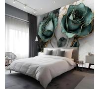 Emerald Green Rose Peel and Stick Wall Mural Black Gold Marble Canvas Removable Wallpaper,Self-Adhesive Premium Fabric Textured Wall Stickers Decor for Lounge Bedroom 146x102 inches / 366x254 cm
