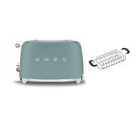 Smeg TSF01 Matte 2 Slice Toaster + TSBW01 Bun Warmer Bundle - Emerald Green