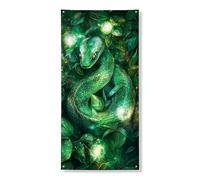 Emerald Green Snake Door Cover Banners Decorative, Enchanted Nature Jungle Theme Front Door Decor, Indoor Outdoor Spring Wildlife Hanging Backdrop 36x72 Inch
