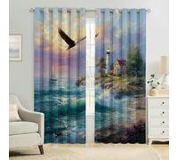 Emerald Green Thermal Insulated Blackout Drapes W 46" x L 90" Ocean and Eagle 3D Print Eyelet Curtains Noise Reducing Room Darkening Bedroom Living Room Kids Room Pack of 2