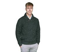 Emerald Isle Aran Fisherman’s Sweater for Men's, Cable Knit Shawl Collar Pullover Made in Ireland, Atlantic Marl, Large