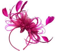 Emerald Jade Green Net Hoop Feather Fascinator Headband, Mesh Feather Hair Clip Hairband, Elegant Cocktail Party Headpiece for Wedding, Royal Ascot Races (Fuchsia Hot Pink,One Size)
