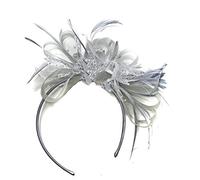 Emerald Jade Green Net Hoop Feather Fascinator Headband, Mesh Feather Hair Clip Hairband, Elegant Cocktail Party Headpiece for Wedding, Royal Ascot Races (Silver, Black, Peach,One Size)