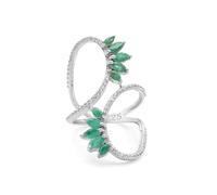 Emerald Marquise Open Adjustable Ring White Topaz Accent Double Floral Bypass Design Sterling Silver Gift for Women Birthday Anniversary Jewelry SZ- P 1/2, 57 (18.1)