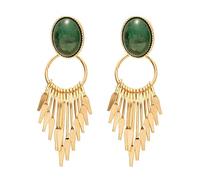 Emerald oval tassel earrings, alloy retro palace earrings, light luxury atmosphere accessories, suitable for retro fashion enthusiasts, banquet commuting, light mature style women, and party travelers