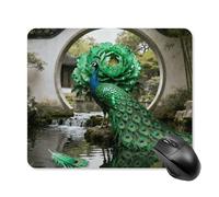 Emerald Peacock Bloom Mouse Pad Cute Square Mouse Mat Leather Non-Slip Rubber Base Mousepad Waterproof Computer Mouses Pad for Laptop Wireless Mouses Keyboard Home Office 25 * 30cm