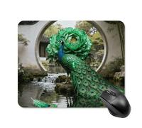 Emerald Peacock Bloom Mouse Pad Cute Square Mouse Mat Leather Non-Slip Rubber Base Mousepad Waterproof Computer Mouses Pad for Laptop Wireless Mouses Keyboard Home Office 20 * 25cm