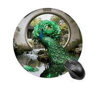 Emerald Peacock Bloom Mouse Pad Round Mouse Mat Leather Non-Slip Rubber Base Mousepad Waterproof Computer Mouses Pad for Laptop Wireless Mouses Keyboard Home Office