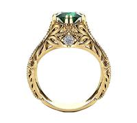Emerald Ring Yellow Gold Rhinestone Gorgeous Bronze Diamond Engagement Ring Vintage Beautiful Crystal Ring Jewelry Gift Excellent,