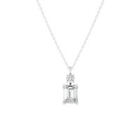 Emerald & Round Cut Gold/Silver Lab-Created Diamond Pendant for Women | 4-Claw Two-Stone Hidden Bail Solitaire Pendant Necklace(2.16Ct, EF, VVS/VS)