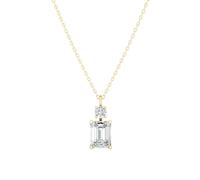 Emerald & Round Cut Gold/Silver Lab-Created Diamond Pendant for Women | 4-Claw Two-Stone Hidden Bail Solitaire Pendant Necklace(2.16Ct, EF, VVS/VS)