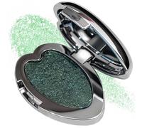 Emerald Spark Single Eyeshadow - Metallic Green Shimmer Pressed Powder, Heart-Shaped Pan with Mirror Compact, Light-Catching Topper for Lid & Inner Corner, Waterproof Long-Lasting Formula