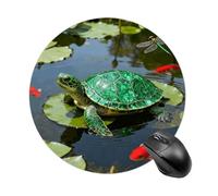 Emerald Turtle Pond Mouse Pad Round Mouse Mat Leather Non-Slip Rubber Base Mousepad Waterproof Computer Mouses Pad for Laptop Wireless Mouses Keyboard Home Office