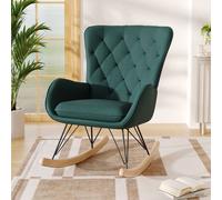 Emerald Velvet Rocking Chair with Diamond Tufted Back - Rubberwood Rocker Legs, Iron Frame