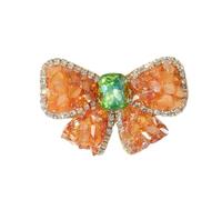 Emerald Vintage Crystal Bow Brooch, Handmade Alloy Boutonniere Pin for Suits & Blazers-Orange