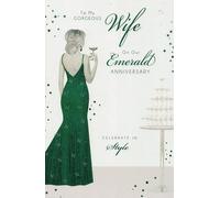“Emerald Wedding Anniversary Card for Wife - 55th Anniversary Greeting Card - Elegant Luxury Design with Green Dress & Champagne - Romantic Card for Her”