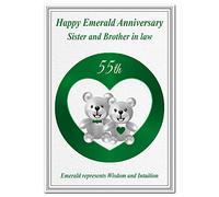 Emerald Wedding Anniversary cards 55th Year 55 Fifty-Five Happy Milestone (Sister and Brother in law card - Cute Teddies)