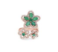 Emerald White Topaz Open Adjustable Flower Ring Oval Emerald Vintage Style 925 Sterling Silver Gemstone Jewelry Gift for Women SZ- W 1/2, 66 (21.00)