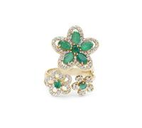 Emerald White Topaz Open Adjustable Flower Ring Oval Emerald Vintage Style 925 Sterling Silver Gemstone Jewelry Gift for Women SZ- O 1/2, 56 (17.80)