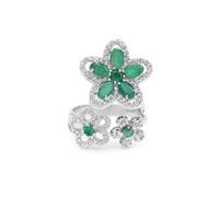 Emerald White Topaz Open Adjustable Flower Ring Oval Emerald Vintage Style 925 Sterling Silver Gemstone Jewelry Gift for Women SZ- O 1/2, 56 (17.80)