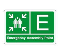 Emergency Assembly point "E" - safety sign - 1.2mm Rigid plastic for indoor/outdoor usage (600mm x 400mm) Viewing Distance within 20m.