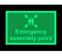 Emergency assembly point Safety sign - 1.2mm Photoluminescent glow in the dark rigid plastic with self adhesive backing 400mm x 300mm