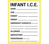 Emergency Car Seat Sticker ICE Infant Information (Yellow 5 Pack)