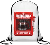 Emergency Coffee Container for Urgent Needs Gym Sack Casual Drawstring Bag White