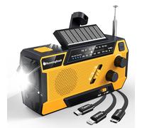 Emergency Crank Weather Radio: AM/FM/NOAA Weather Radio with 3 Built-in Cable - Hand Crank Radio with 2000mAh, Solar Charge, Hand Crank & Battery Operated, SOS Alarm, Flashlight for Outdoor Emergency