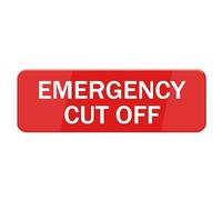 Emergency Cut Off Sign, Signage White/Red Plastic Acrylic, With Double Side Tape, Adhesive, Easy Mounting 4×16 Inch
