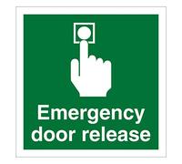 Emergency Door Release Sign 100mm x 100mm Self adhesive vinyl sticker Clearly instructs how to open in the event of an emergency (10)