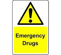 Emergency Drugs Safety Sign - Self Adhesive Sticker (100mm x 150mm)