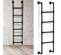 Emergency Egress Ladder for Window Well,Wall Mounted Black Metal Iron Round Tube Ladder, Loads 330Lbs Attic Bunk Bed Ladder for High Bed Outside Deck Rv Apartments/2.2M/7.2Ft/87In