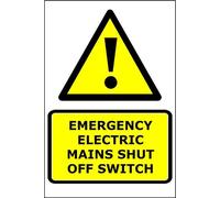 Emergency Electric Mains Shut Off Switch | High Visibility Safety Warning Sign | PVC Foamex Sign for Emergency Exit First Aid Fire Safety Workplace Public Building Indoor Outdoor Wall Door
