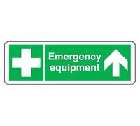 Emergency Equipment arrow up - safety sign - 1.2mm Rigid plastic for indoor/outdoor usage (300mm x 100mm) Viewing Distance within 5m.