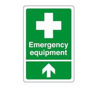Emergency equipment arrow up - safety sign, health & safety signage, workplace safety, High tack self-adhesive sticker (300mm x 200mm) Viewing Distance within 7m.