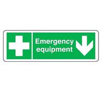 Emergency Equipment right - safety sign - High tack self-adhesive sticker (150mm x 50mm) Viewing Distance within 3m.