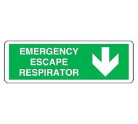 Emergency Escape Respirator arrow down- safety sign - 1.2mm Rigid plastic for indoor/outdoor usage (600mm x 200mm) Viewing Distance within 14m.