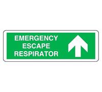 Emergency Escape Respirator arrow up - safety sign - 1.2mm Rigid plastic for indoor/outdoor usage (600mm x 200mm) Viewing Distance within 14m.