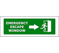 Emergency Escape Window Right arrow | 45cm x 15cm | Green - PVC Plastic Sign for Fire Safety, Evacuation Guidance, Workplace Compliance, Commercial Buildings | UK-Made with Renewable Energy