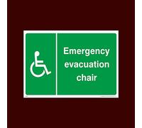 Emergency evacuation chair Plastic Sign with double sided fixing tape (EE59) - Fire, Push Bar/Pad, Disabled Fire Exit, Assembly, Break Glass, Lift