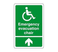 Emergency evacuation point chair arrow up - safety sign - Fire Action Point Sign, Fire Signs - 1.2mm Rigid plastic for indoor/outdoor usage (200mm x 150mm) Viewing Distance within 5m.