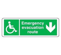 Emergency Evacuation Route arrow down - safety sign - 1.2mm Rigid plastic for indoor/outdoor usage (600mm x 200mm) Viewing Distance within 14m.