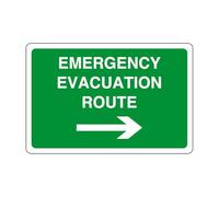 Emergency evacuation route arrow right - safety sign - 1.2mm Rigid plastic for indoor/outdoor usage (400mm x 300mm) Viewing Distance within 14m.