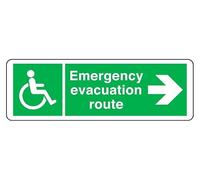 Emergency Evacuation Route arrow right - safety sign - 1.2mm Rigid plastic for indoor/outdoor usage (600mm x 200mm) Viewing Distance within 14m.
